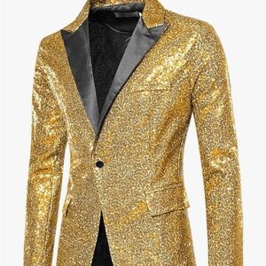 Gold Sequin Blazer with Black Lapel